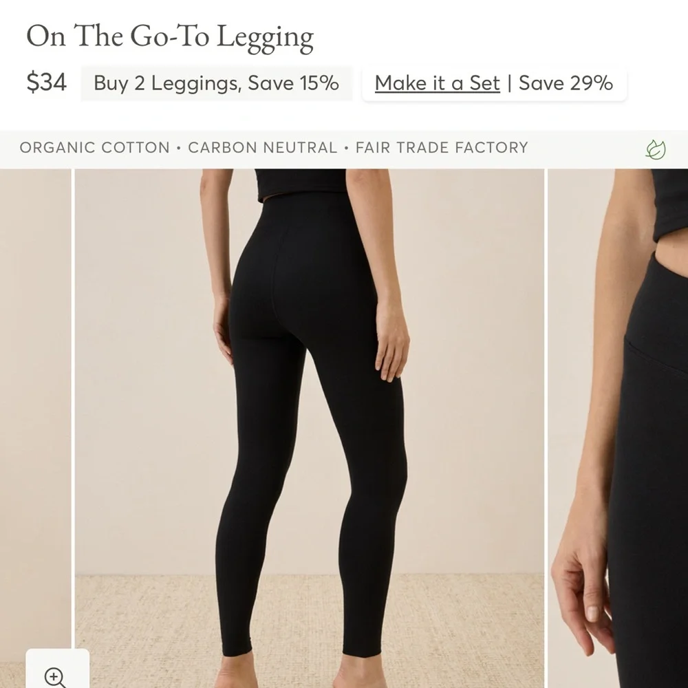 NWOT Pact Organic Cotton Black Leggings - Picture 7 of 9